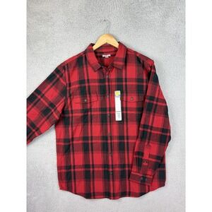 Falls Creek Shirt Mens Large Red Plaid Flannel Button Front Long Sleeve Men New